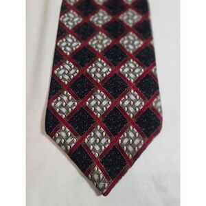 Zianetti Italian Silk Collection Tie Black Red Geometric Pattern Hand Finished